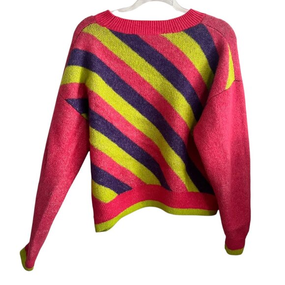 ZARA PINK SNAIL SWEATER WOMENS LARGE GREEN PURPLE STRIPE LOOSE FIT KNIT PULLOVER - Picture 3 of 8